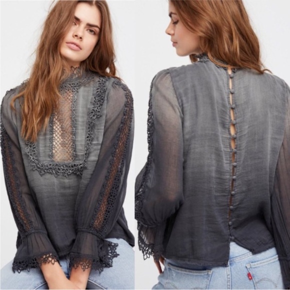 Free People One Ombré Victorian Blouse Lace Small - Picture 1 of 10